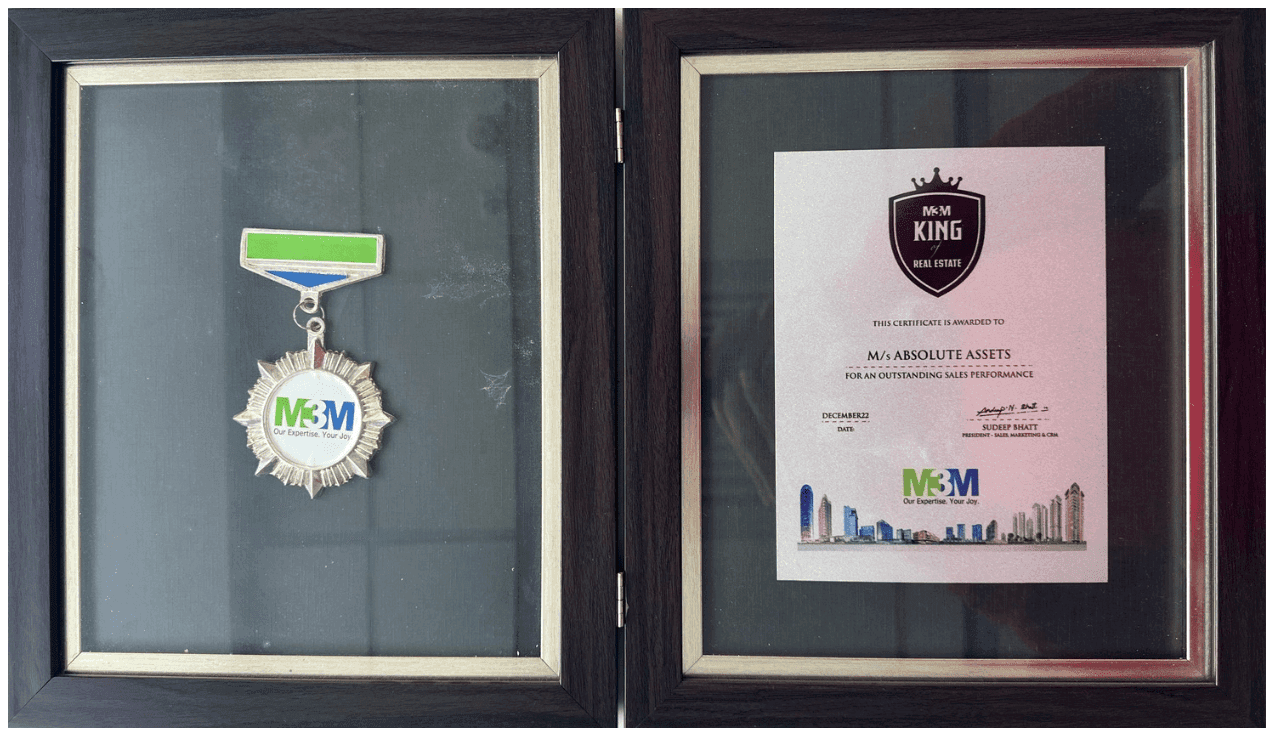 M3M channel partner recognition award for Absolute Assets