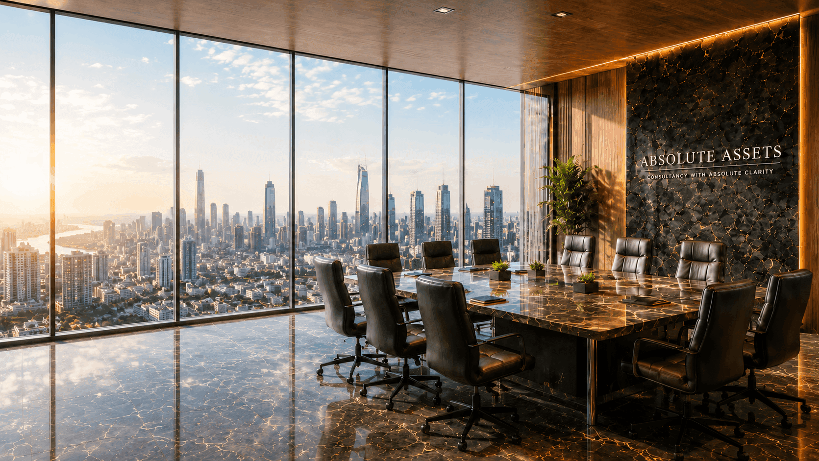 Absolute Assets consultancy meeting room with city view